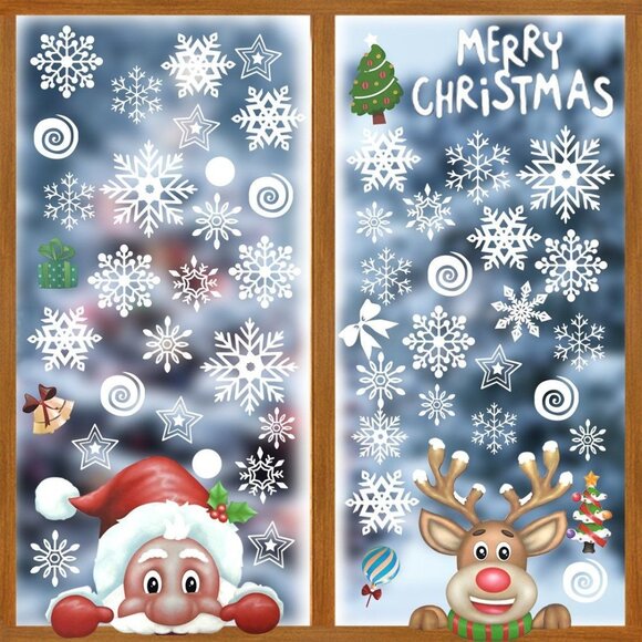 Christmas Window Clings 252PCS Santa Holiday decor reindeer snowflakes - Picture 1 of 9